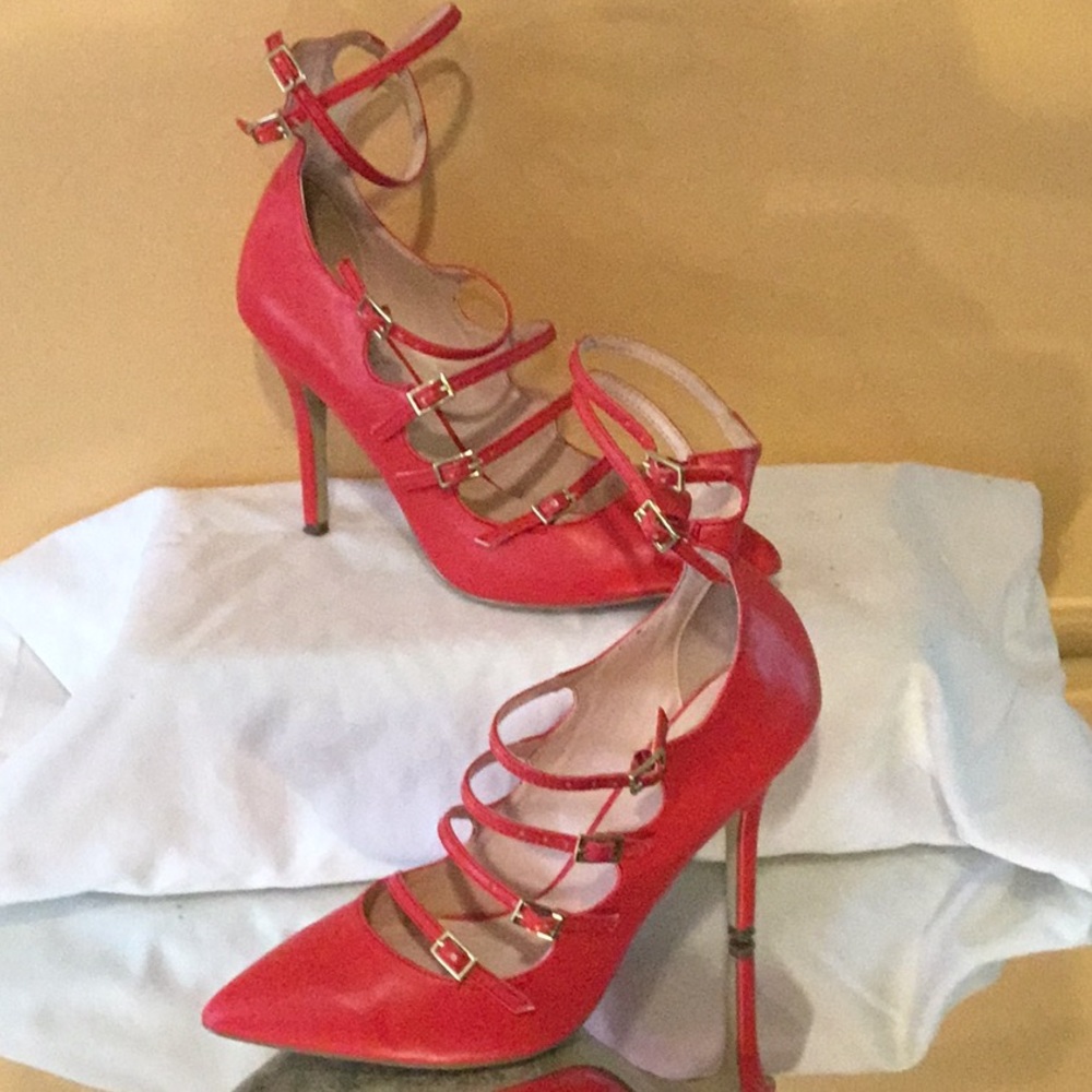 Red strappy heels